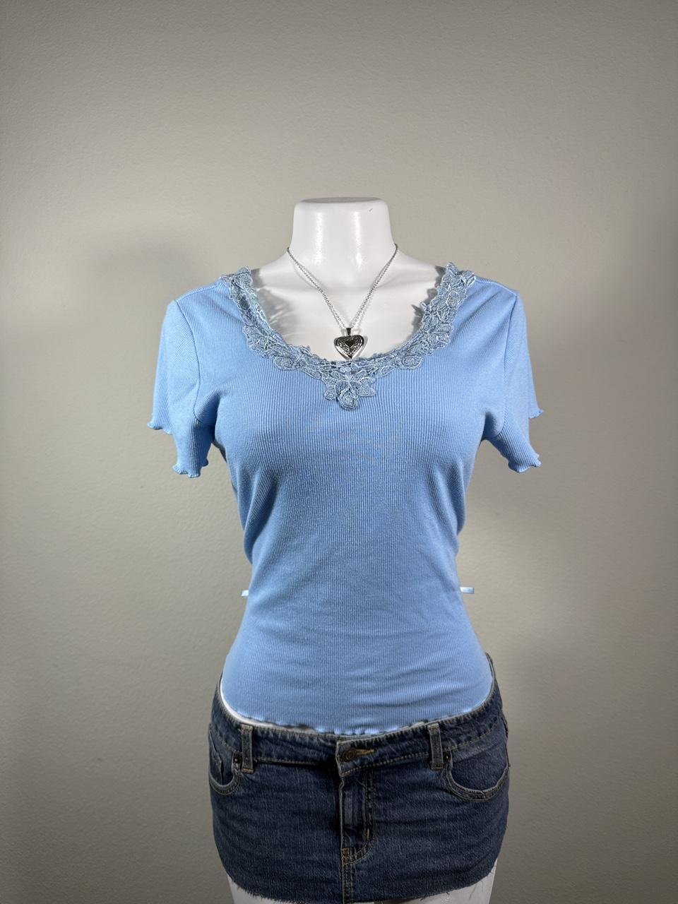 Y2K Coquette Blue baby tee – Women's Used Clothing