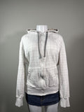Vintage Ocean Pacific white grid zip-up hoodie, women's Y2K used clothing, front view