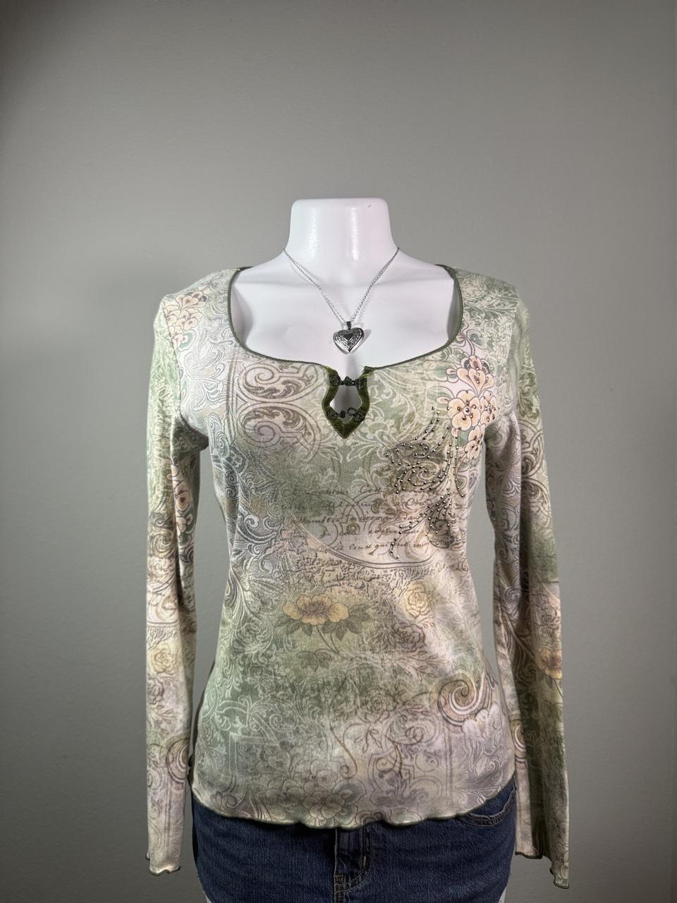 One World fairycore keyhole long sleeve top, women's Y2K used clothing, front view