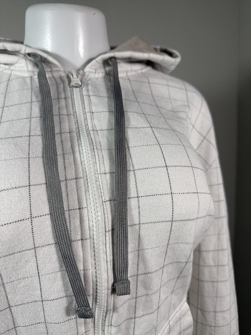 Vintage Ocean Pacific white grid zip-up hoodie, women's Y2K style, back view