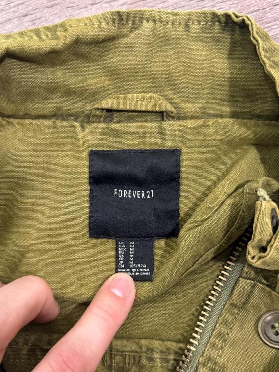 Forever 21 olive utility jacket, women's Y2K used clothing, styled view